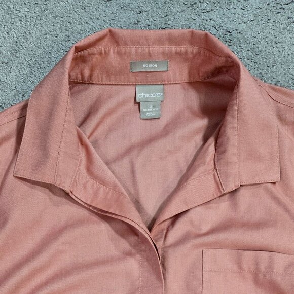 Chico's No Iron 100% Cotton Coral Salmon Pink Button-Up Shirt Capsule - Picture 4 of 8